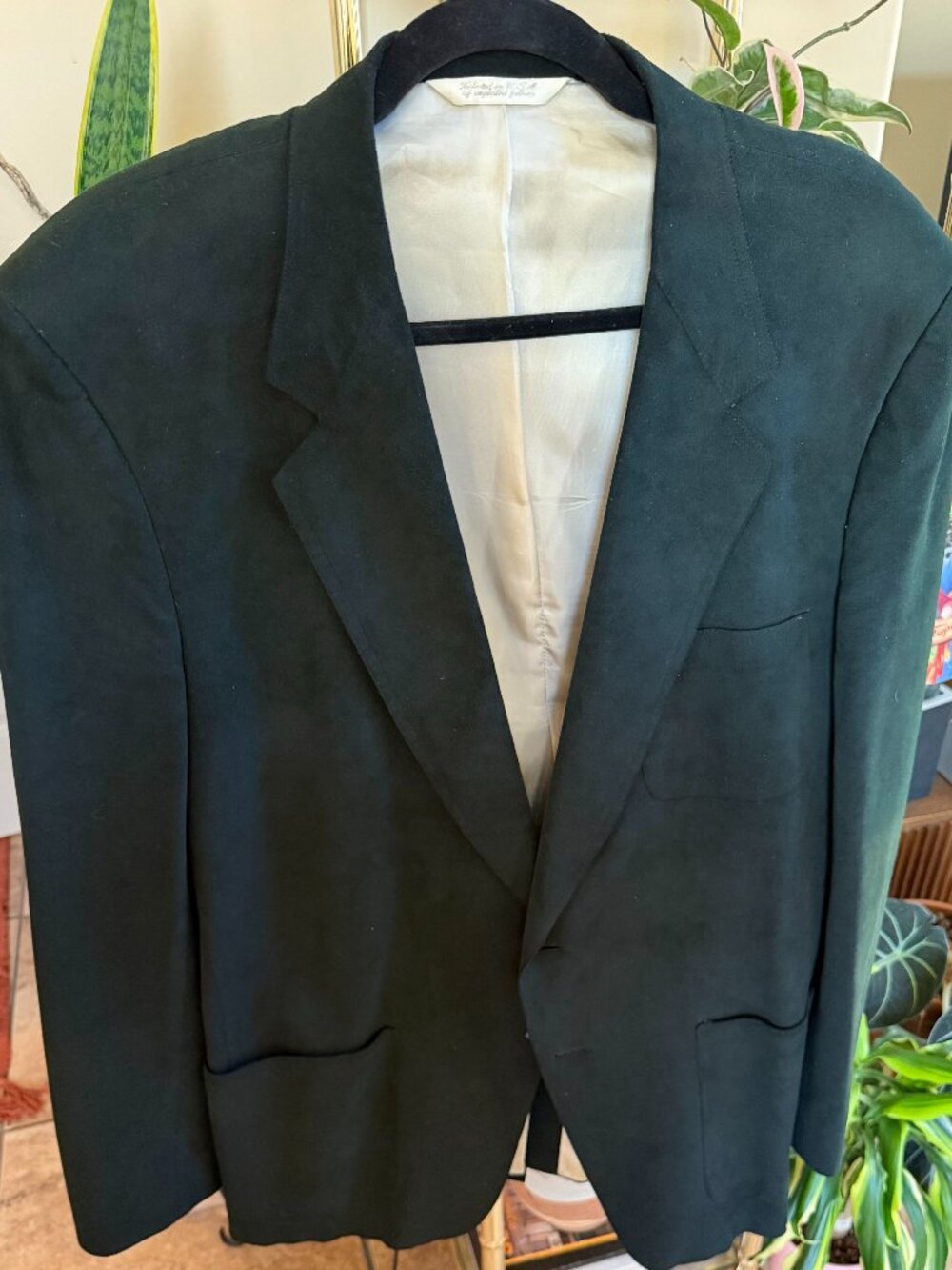 Vintage Neiman Marcus Men's Black Faux Suede Blazer Jacket Patch Pocket USA Made